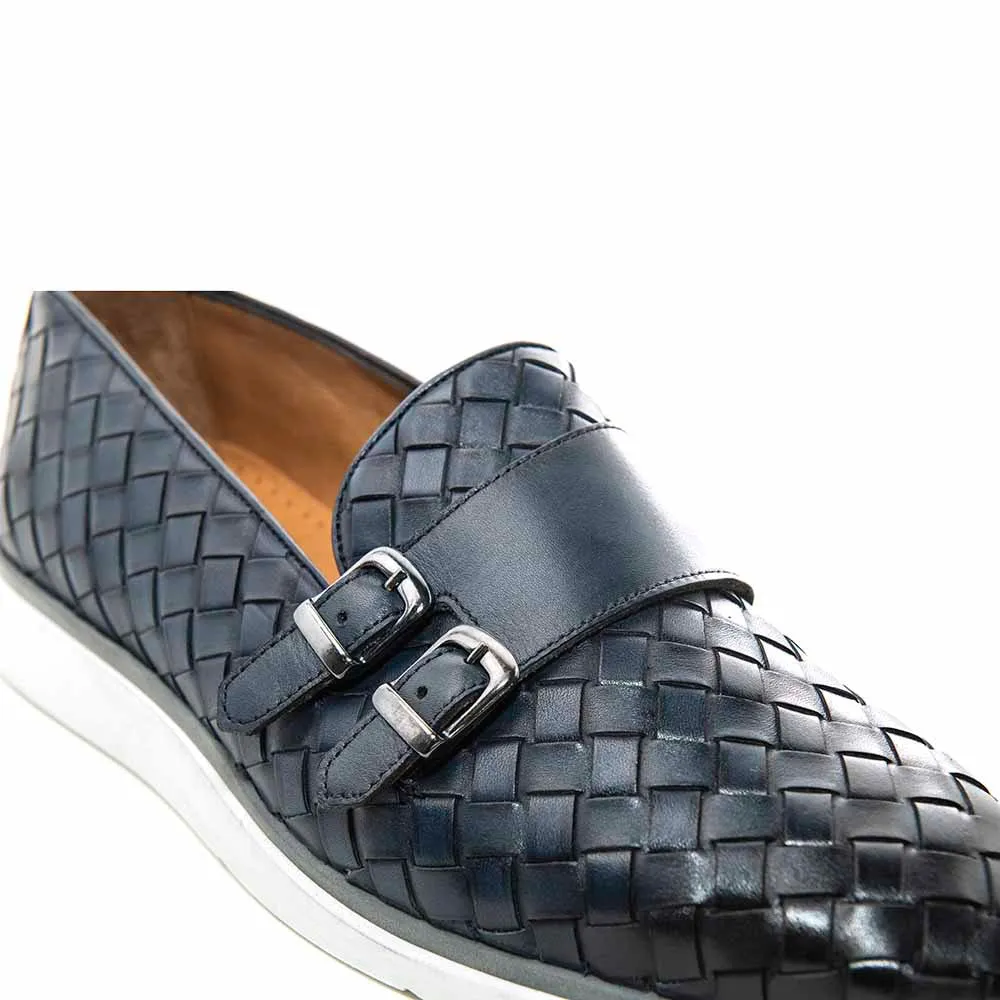 SIGOTTO UOMO Woven Double Buckle Navy Blue Soft Leather Casual Shoes Amberjack Dress Shoes