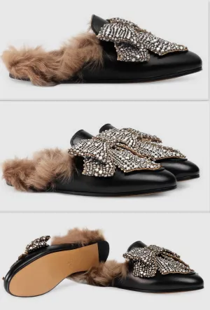 Light Pink Slippers Princetown leather with bow Slipper