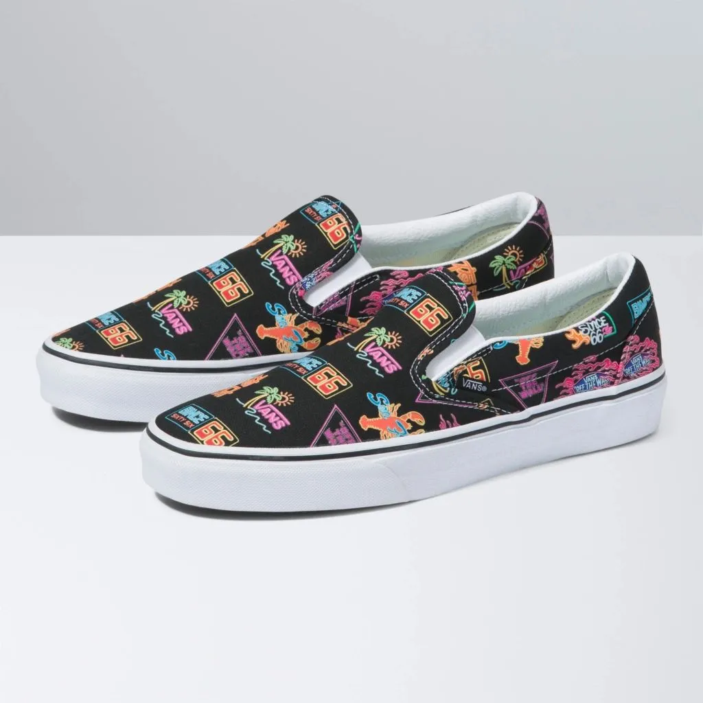 Vans Classic Slip-On (Vans Market/Black/Neon) Best Shoe To Skate In