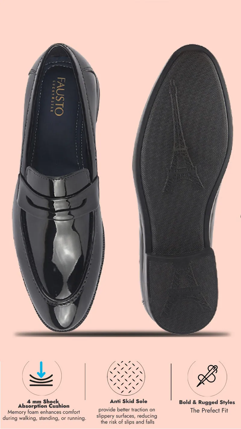 High Heels Cougar Men Black Classic Patent Leather Party Formal Slip On Shoes|Extra Cushioned Insole Tuxedo Loafers for Wedding, Reception, Cocktail|Slip Resistant Lightweight Sole