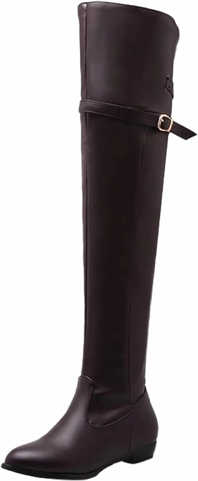 Fur Lined Knee High Wedge Boots Thigh High Boots for Women Over the Knee Boots Women's Solid Color Side Zipper Knee High Boots Flat Bottom Shoes