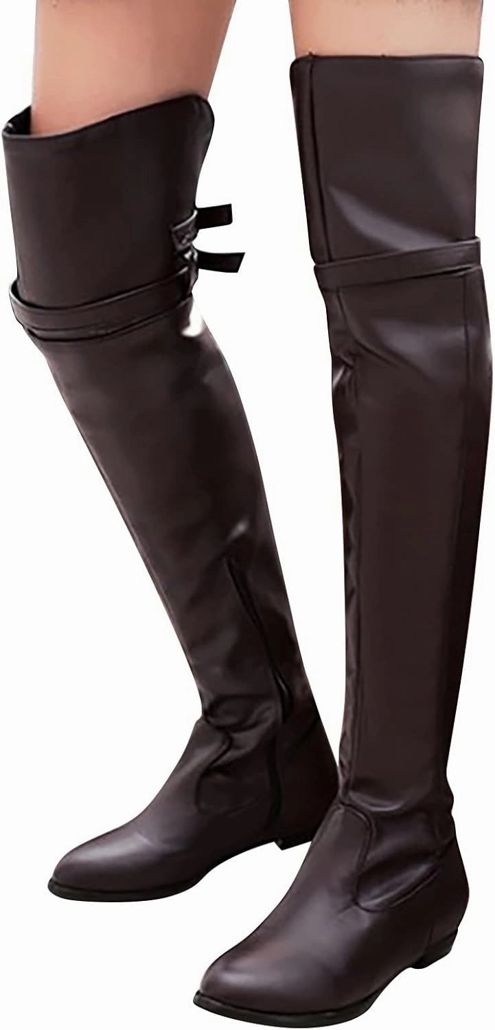 Knee High Boots With Leg Warmers Thigh High Boots for Women Over the Knee Boots Women's Solid Color Side Zipper Knee High Boots Flat Bottom Shoes