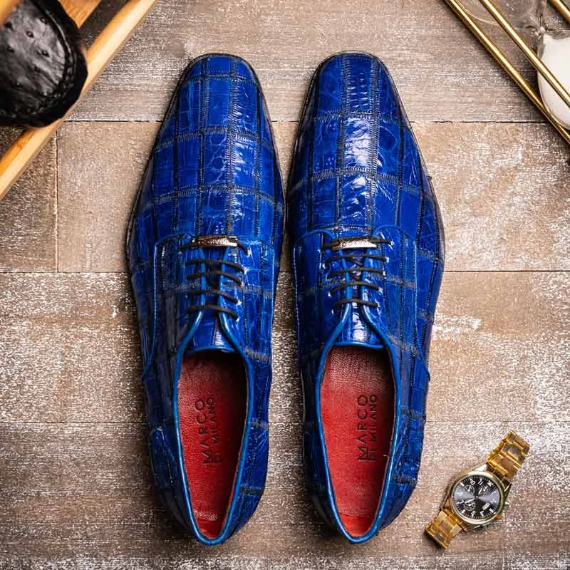 Asti Genuine Caiman Crocodile Skin Patchwork Derby | MARCO DI MILANO Men Crocodile Dress Shoes
