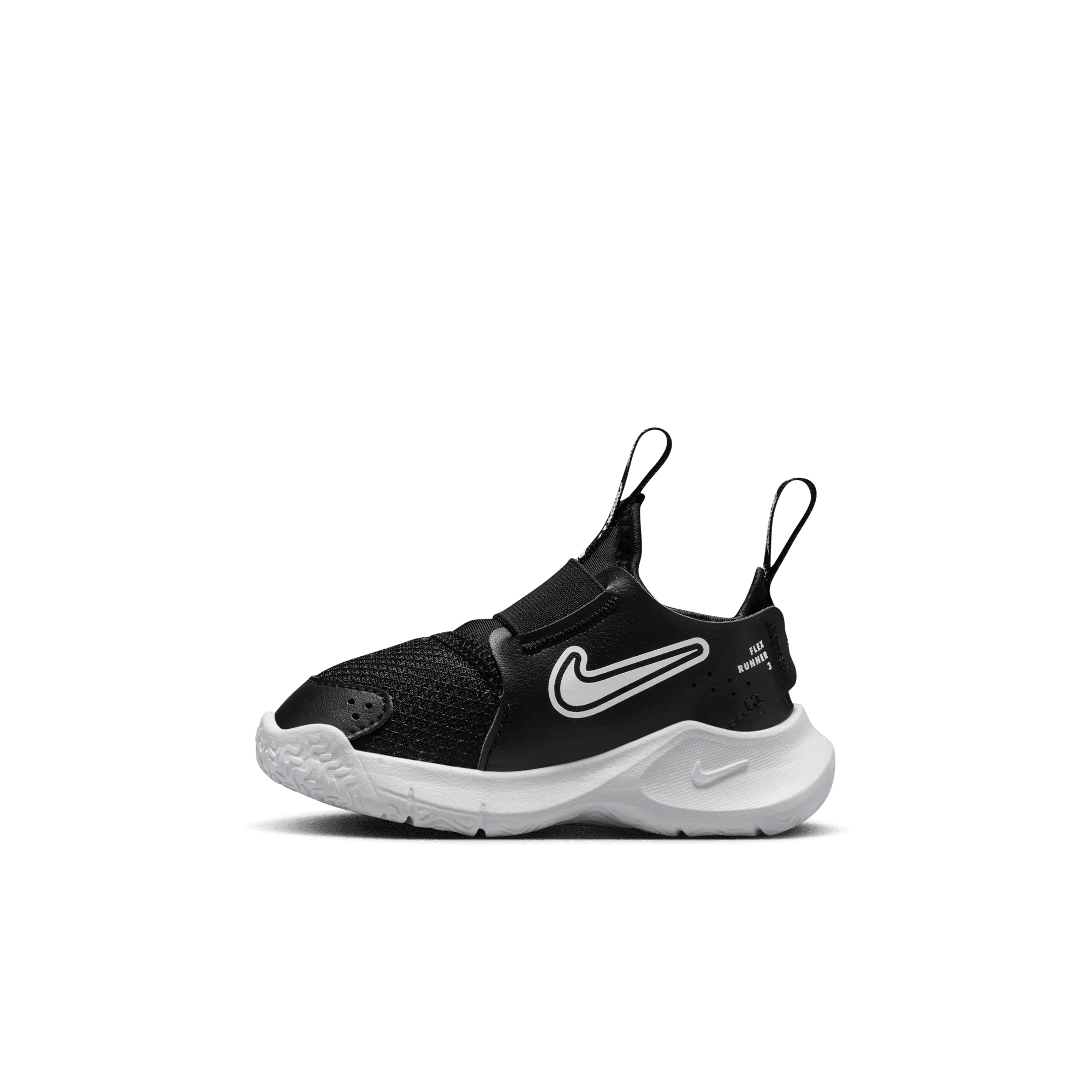 Toddler's Nike Flex Runner 3 Shoes (005 - Black/White) Back Of Heel Pads For Work Boots