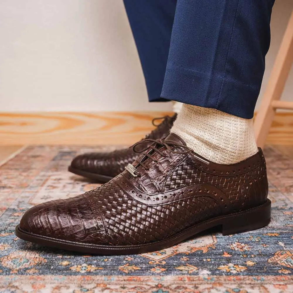 John Woven calfskin Genuine Caiman Crocodile Cap Toe Oxford | MARCO DI MILANO Wide Toe Box Dress Shoe