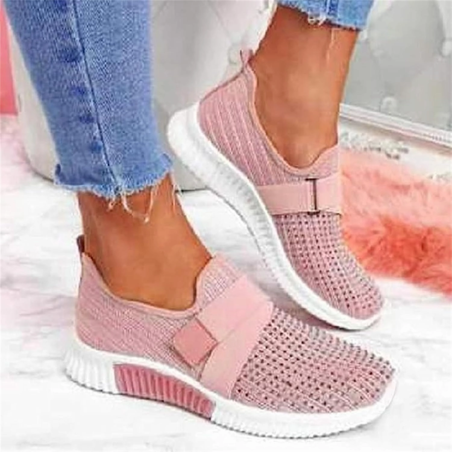 Slip On Mule Trk Shoe Ladmiple Tennis Shoes Womens Slip Ons Sneakers Walking Running Breathable Lightweight Mesh Gym Non Slip Workout Shoes