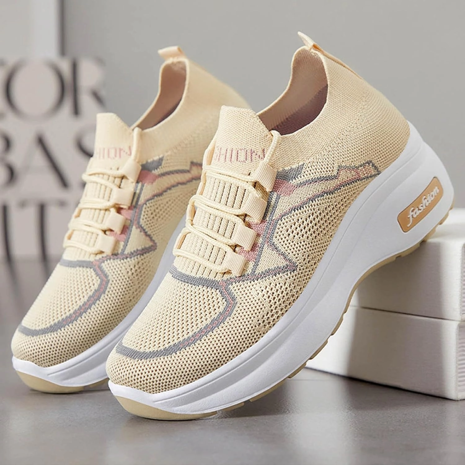 Sneakers for Women Casual Women's Comfortable & Breathable Mesh Loafers Slip On Sneakers Flat Walking Laces Women Height Increasing Shoes Wedge Tennis Shoes Nike