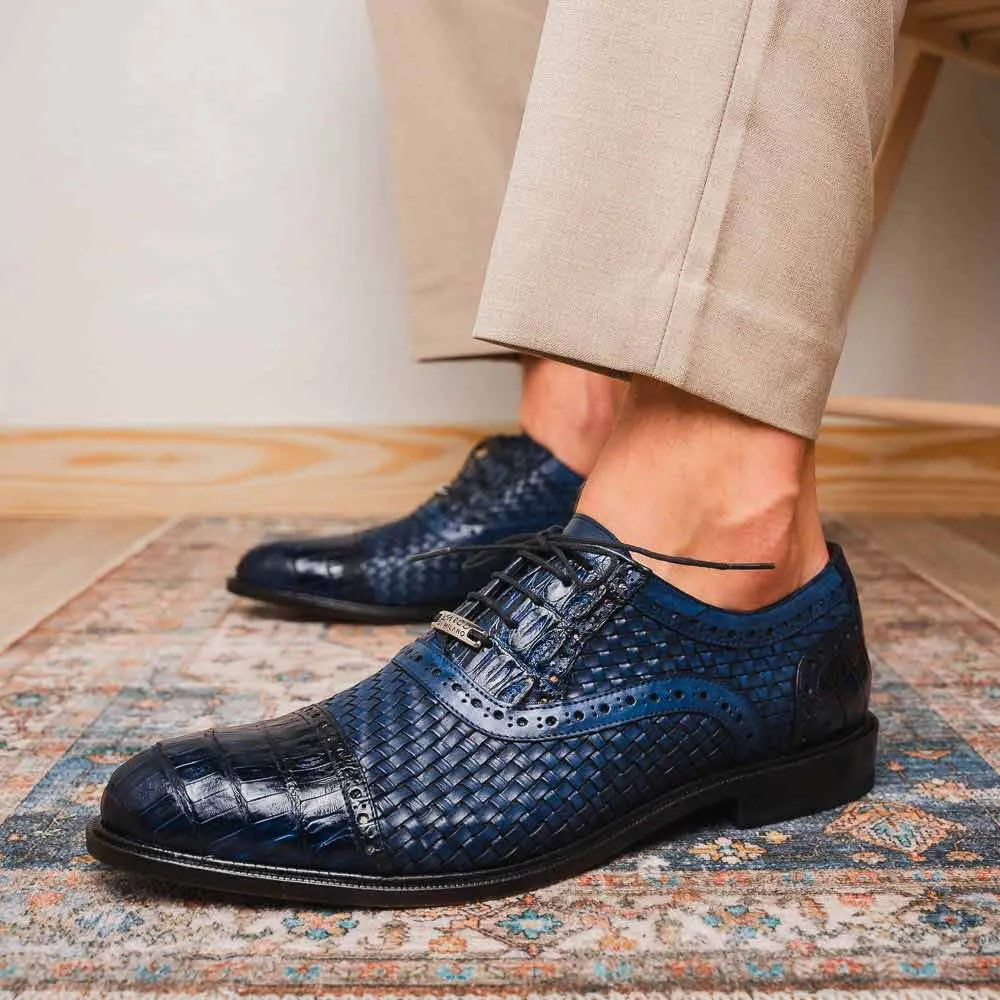 Waxed Dress Shoe Laces John Woven calfskin Genuine Caiman Crocodile Cap Toe Oxford | Marco Di Milano