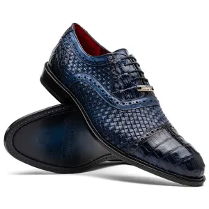 John Woven calfskin Genuine Caiman Crocodile Cap Toe Oxford | Marco Di Milano Low Block Heel Dress Shoes