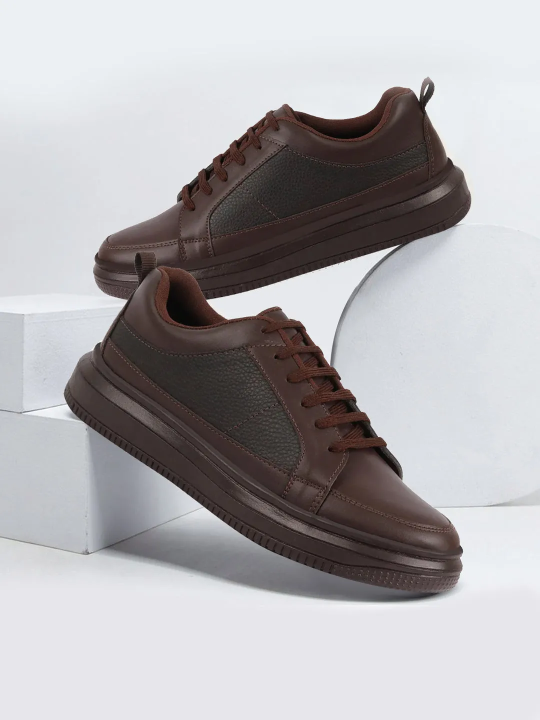 Men Brown Classic Chunky Lace Up Sneaker Ankle Shoes|Walking|Low Top|Casual Shoe Best Ankle Support Walking Shoes