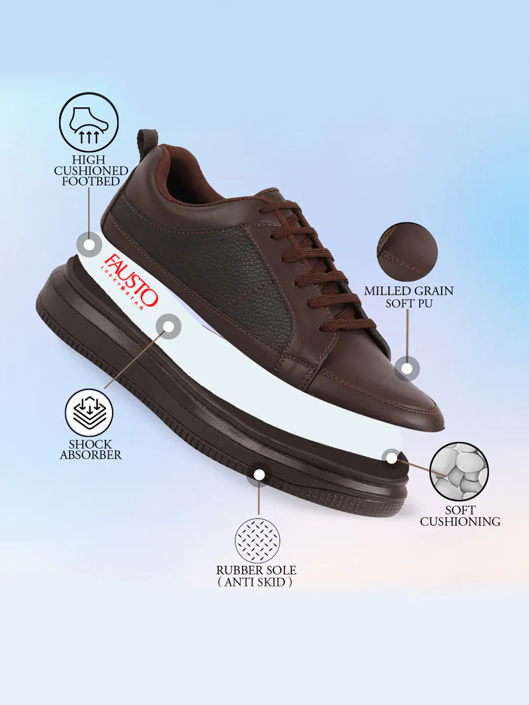 Men Brown Classic Chunky Lace Up Sneaker Ankle Shoes|Walking|Low Top|Casual Shoe Good Shoes For Walking And Standing