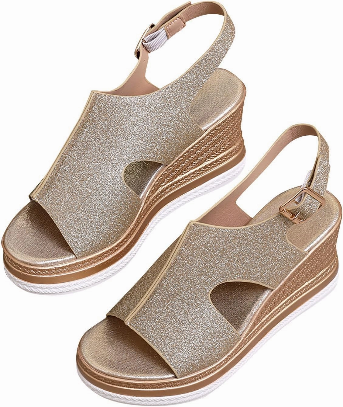 Wedge Heels for Women Platform Open Toe Sandal Open Toe Ankle Strap Espadrille Sandals Casual Summer Platform Dressy Shoes Comfortable Outdoor Boho Shoes Vacation Travel Shoe Stretching Tennis Shoes