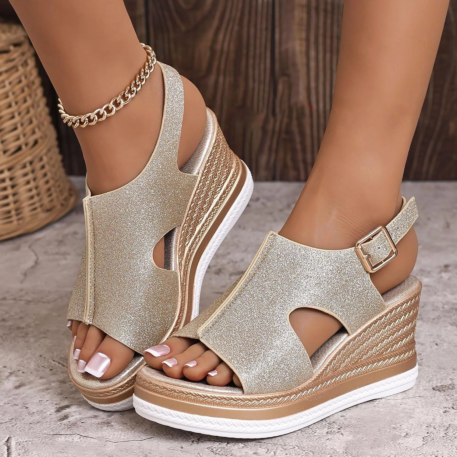 Wedge Heels for Women Platform Open Toe Sandal Open Toe Ankle Strap Espadrille Sandals Casual Summer Platform Dressy Shoes Comfortable Outdoor Boho Shoes Vacation Travel Shoe Tennis Shoes For Diabetics