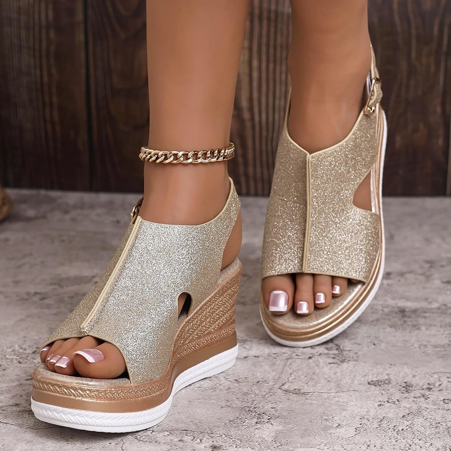 Wedge Heels for Women Platform Open Toe Sandal Open Toe Ankle Strap Espadrille Sandals Casual Summer Platform Dressy Shoes Comfortable Outdoor Boho Shoes Vacation Travel Shoe Good Arch Support Tennis Shoes