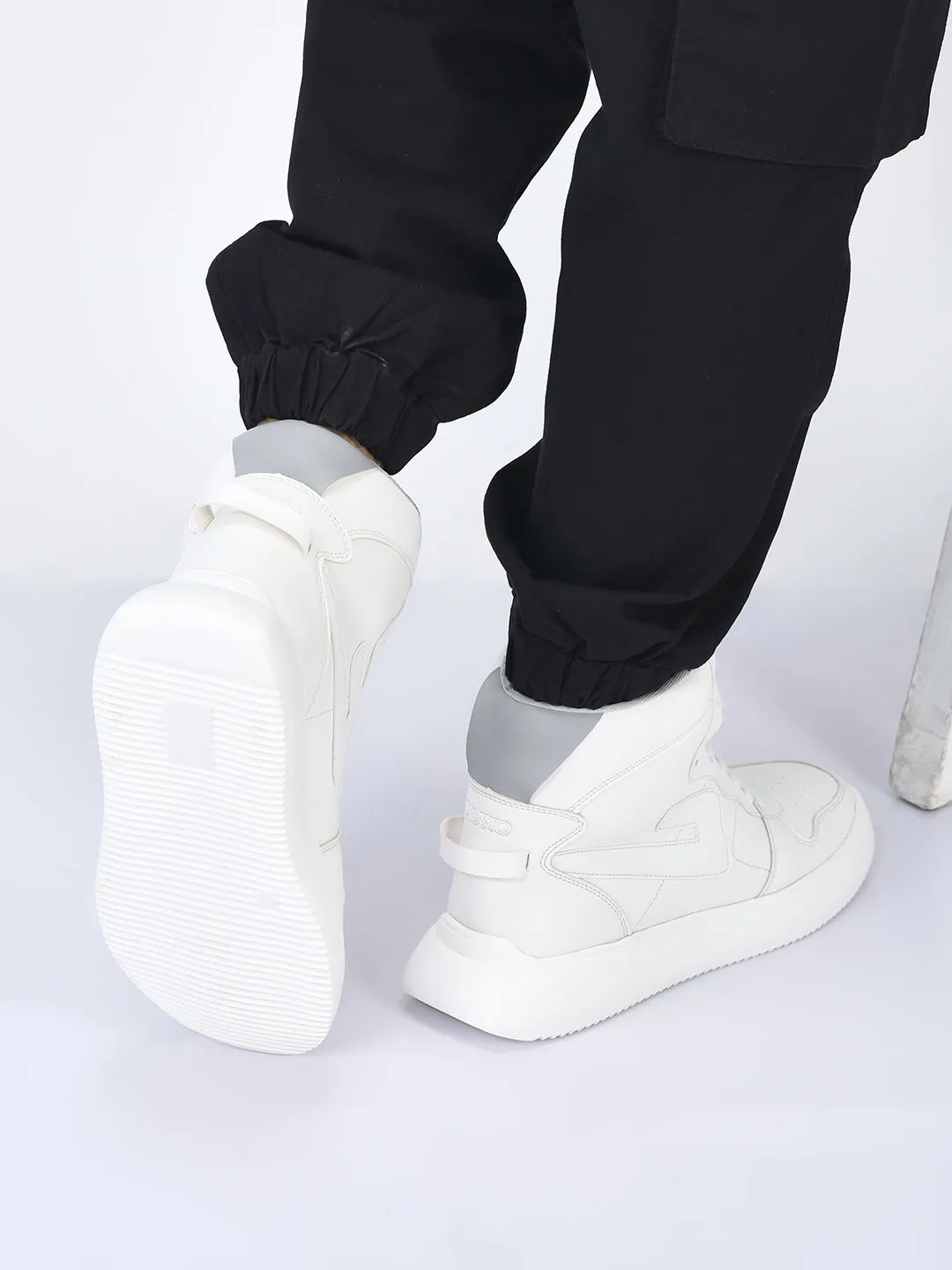 Jade High Heels FAUSTO Men White High Top Chunky Classic Lace Up Sneakers|High Ankle Sneakers With Memory Cushion|Lightweight All Day Sneakers