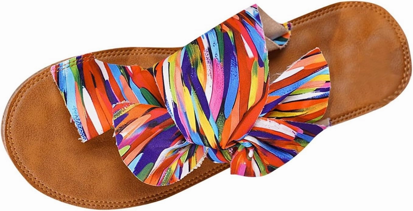 Phantom Flip Flops Women's Toe-Ring Slide Sandal Summer Boho Sandals Comfort Comfort Open Toe Slip On Thongs with Bow Knot for Ladies