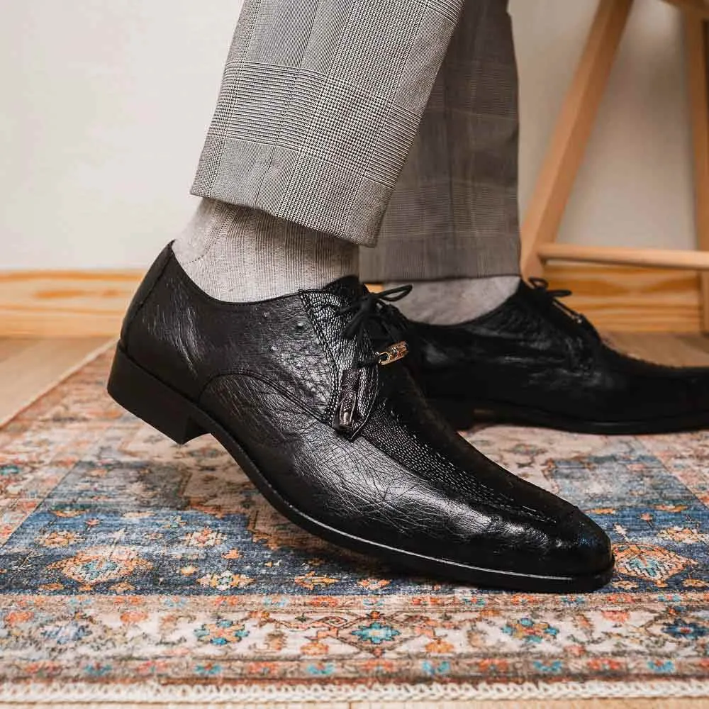 Composite Toe Dress Shoes Andretti Black Mens Genuine Ostrich Leg Dress Derby | Marco Di Milano