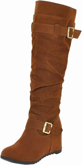 Knee High Boots Women Low Heel Platform Boots for Women Solid Color Suede Decoration Inside High Slope Heel Boots Pointed Toe Flat Knee High Boots