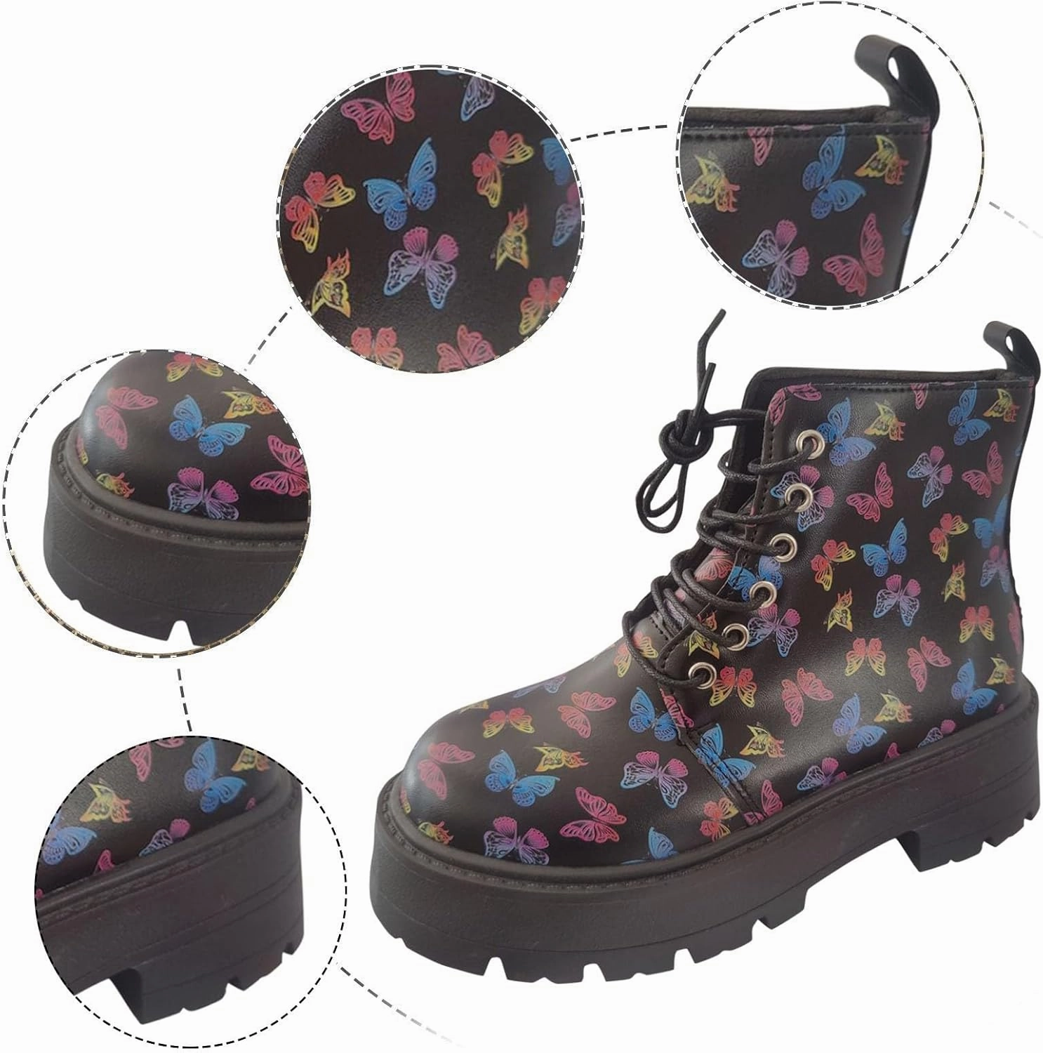 Black Boots For Women Women's Y2K Butterfly Lace-Up Combat Boots Thick Platform Gothic Halloween Bootie For Ladies Garret Platform Combat Boot