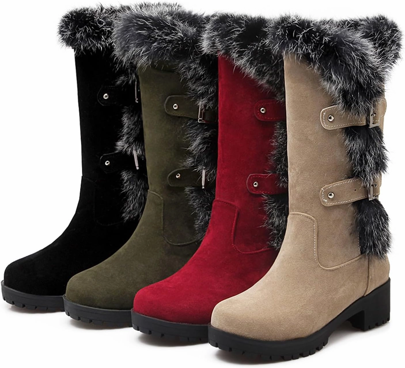 Garret Platform Combat Boot Cowgirl Boots Women's Keep Warm Hairy Suede Mid Calf Snow Boots Lace Low Block Heel Snow Winter Long Bootie