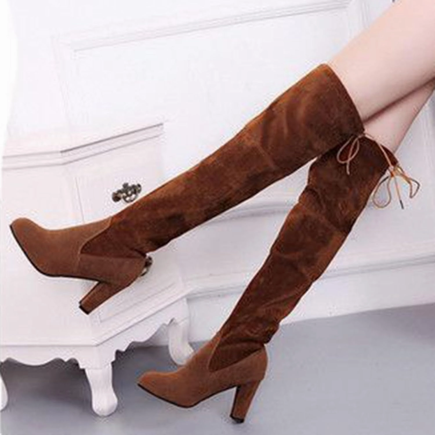 Sheer Knee High Boots Women's Over The Knee Thigh High Chunky Heel Boots Pointed Toe High Heel Long Stretch Sexy Fall Winter Boots