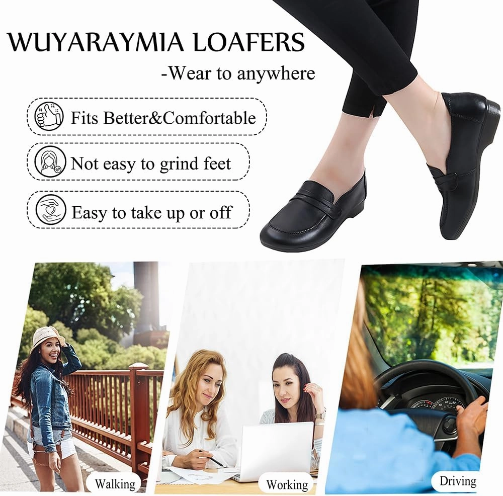 Loafers for Women Slip-Ons Genuine Leather Platfor Penny Loafers Shoes Rubber Sole No Slip Slip On Canvas Shoes