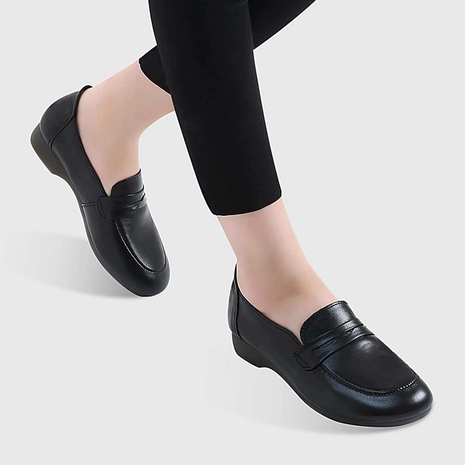 White Slip On Loafers Loafers for Women Slip-Ons Genuine Leather Platfor Penny Loafers Shoes Rubber Sole No Slip