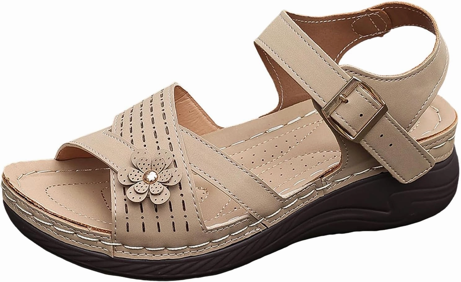 Summer Sandals for Women 2025 Dressy Comfortable Walking with Arch Support Wedge Soft Beach Flat Dressy Flats Open Toe Ankle Strap Shoes Orthotic Orthopedic Shoes Sandal Wedges - Casual Platform Sand And Sun Flip Fl