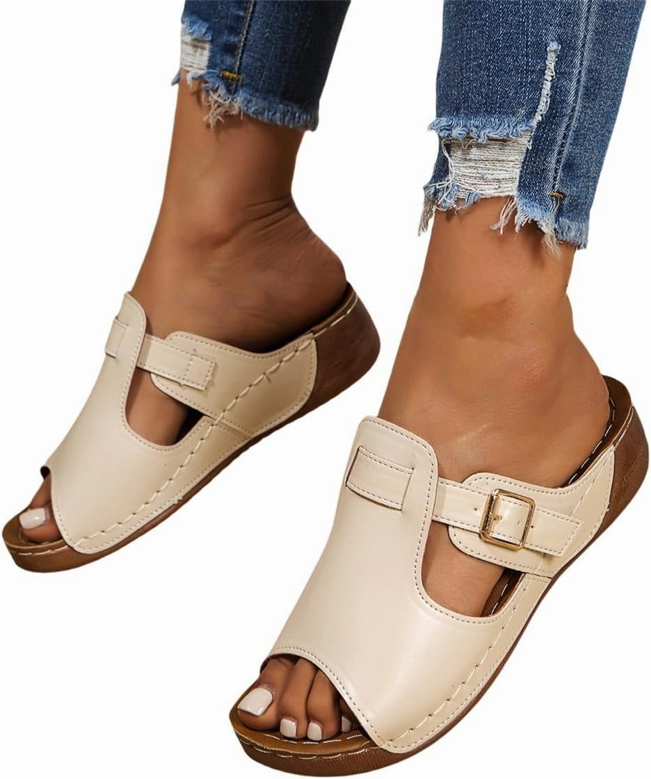 Summer Wedges for Women 2025 Orthopedic Platform Sandal Wide Width Adjustable Buckle Beach Slides Open Toe Fish Mouth House Slippers Flip Flops And Sweatpants