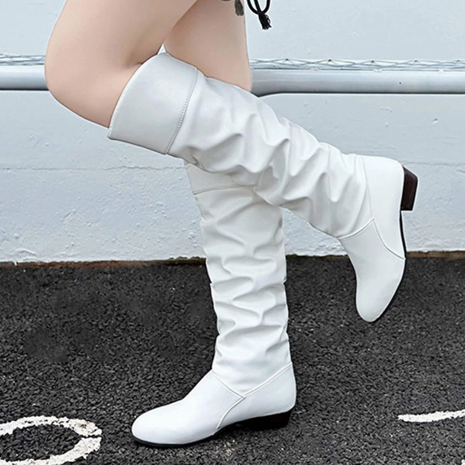 Vicar Combat Boot Cowboy Boots For Women Pleated Knee High Boots Low Block Heel Thigh High Boots Over Knee Tall Long Bootie
