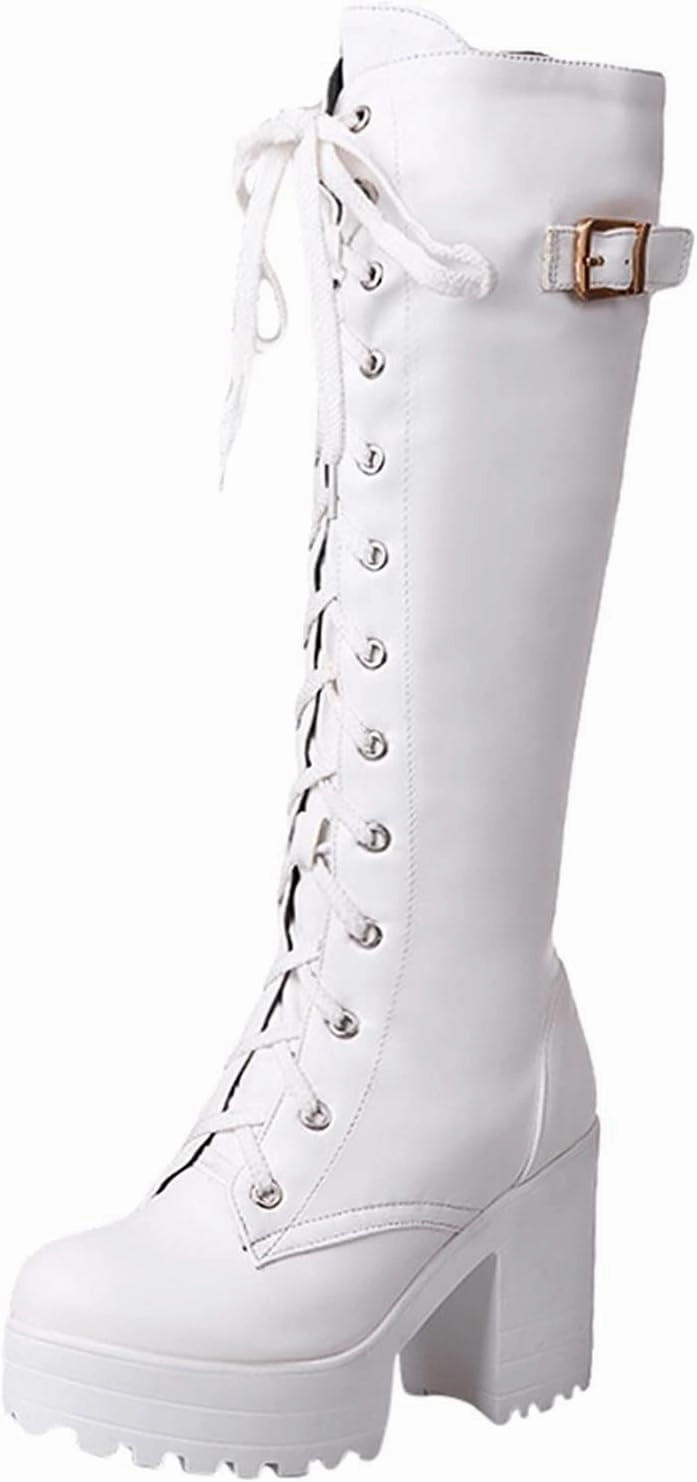 Cute Tan Combat Boots Combat Boots Womens Halloween Lace-Up Thigh High Boots Lug Sole Platform Knee High Boots Tall Long Bootie