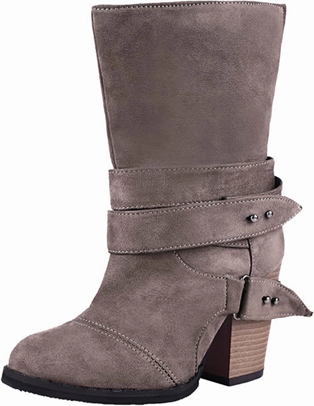 Mid Calf Combat Boots Cheap White Cowgirl Boots Retro Belt Buckle Mid-Calf Western Cowboy Boots Pull On Chunky Heel Ankle Work Boots