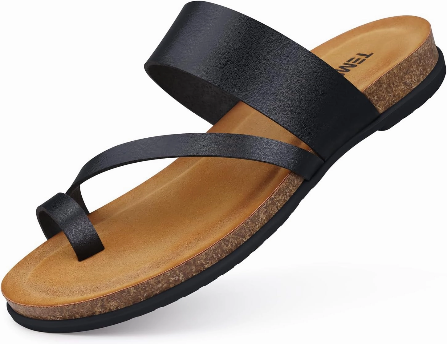 Trump Flip Flopping TEMOFON Women Summer Flip Flops: Genuine Leather Sandals, Cork Footbed, Comfortable Arch Support, Black/White/Brown/Nude Thong Sandals Size 5-11