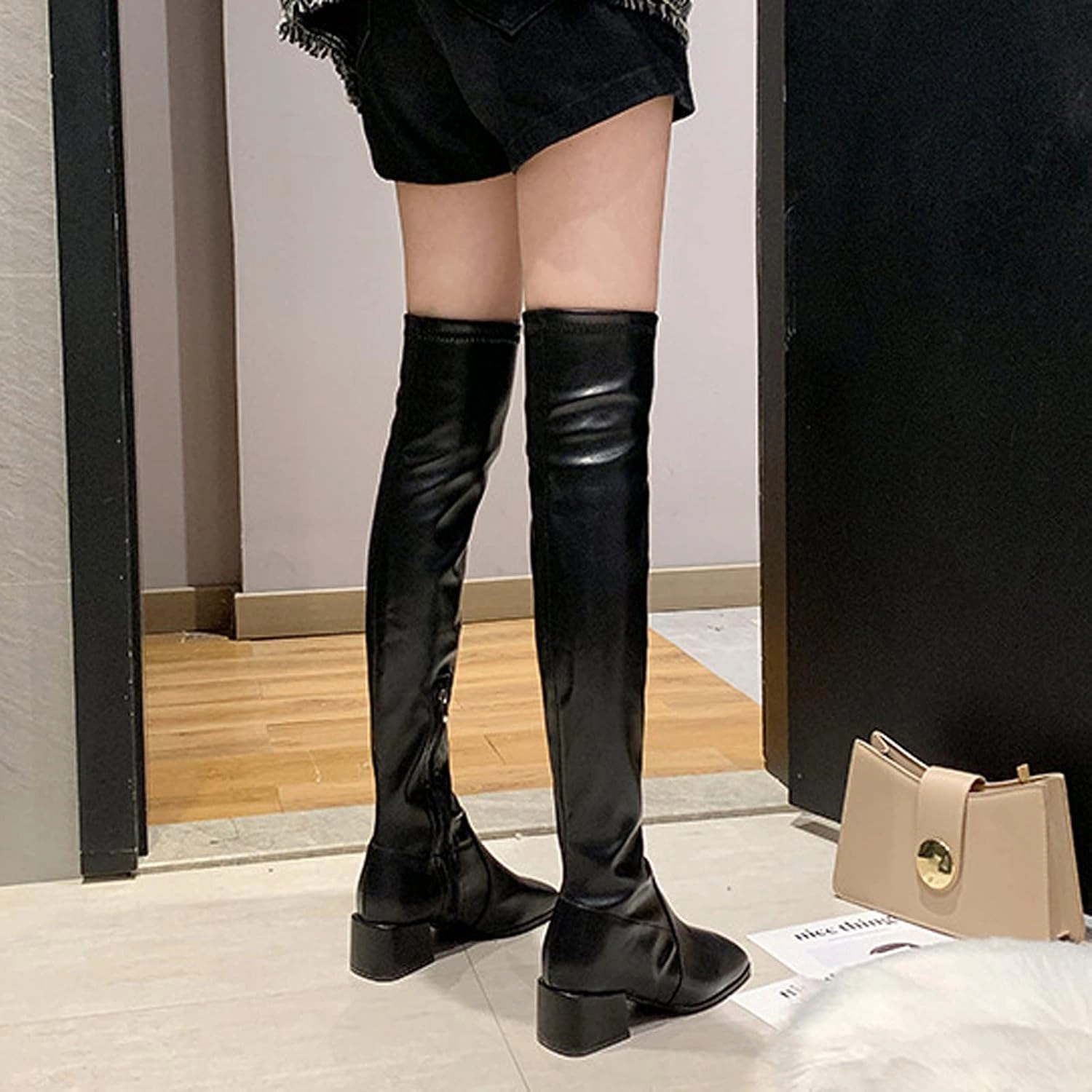 Thigh High Boots for Women Knee High Boots Zipper Shoes Fashionable Long Tall Solid Color Suede Side Womens Boot Knee High Lace Up Work Boots