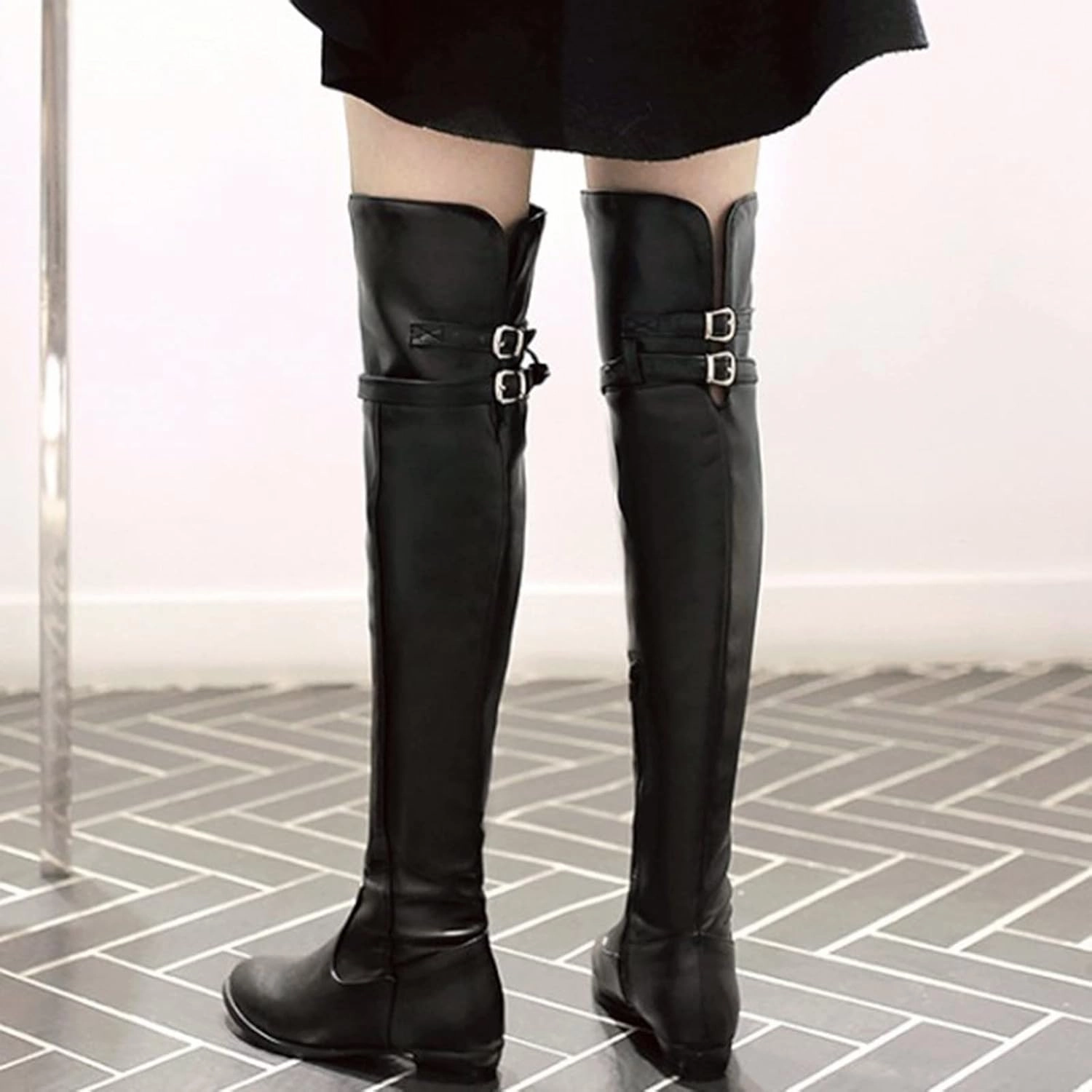 Thigh High Boots for Women Over the Knee Boots Women's Solid Color Side Zipper Knee High Boots Flat Bottom Shoes Goth Platform Boots Knee High