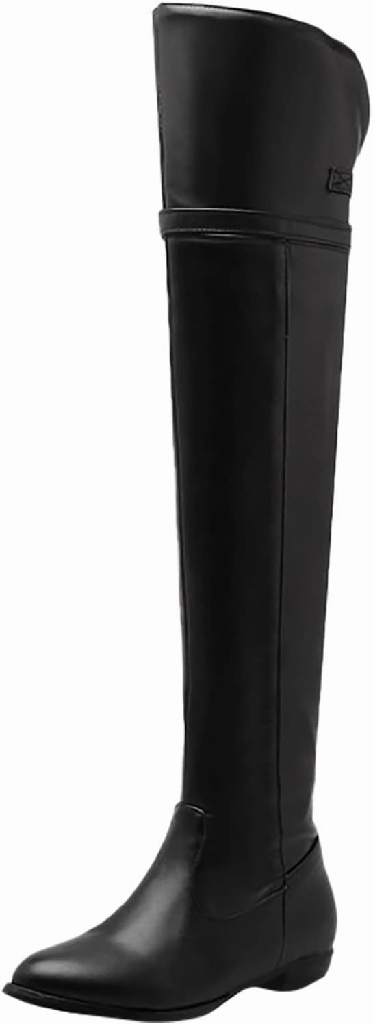 Thigh High Boots for Women Over the Knee Boots Women's Solid Color Side Zipper Knee High Boots Flat Bottom Shoes Knee High Canvas Boots