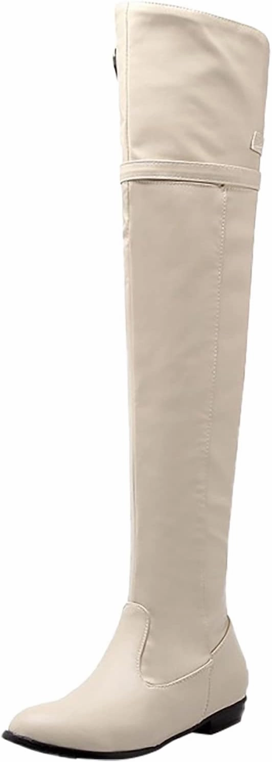 Thigh High Boots for Women Over the Knee Boots Women's Solid Color Side Zipper Knee High Boots Flat Bottom Shoes Rubber Boots Knee High