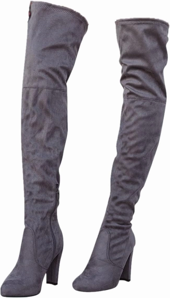 Theory Knee High Pull On Boot Thigh High Boots Platform Over the Knee Boots for Women Knee High Boots Fashion Round Toe Chunky Heel Stretchy Over-the-Knee Boots Comfortable Suede Stretch Boots Long Fall Boots