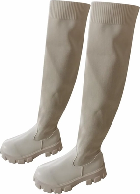 Knee High Boot Suede Boots Thigh High Boots Platform Over the Knee Boots for Women Knee High Boots Fashion Round Toe Chunky Heel Stretchy Over-the-Knee Boots Comfortable Suede Stretch Boots Long Fall Boots