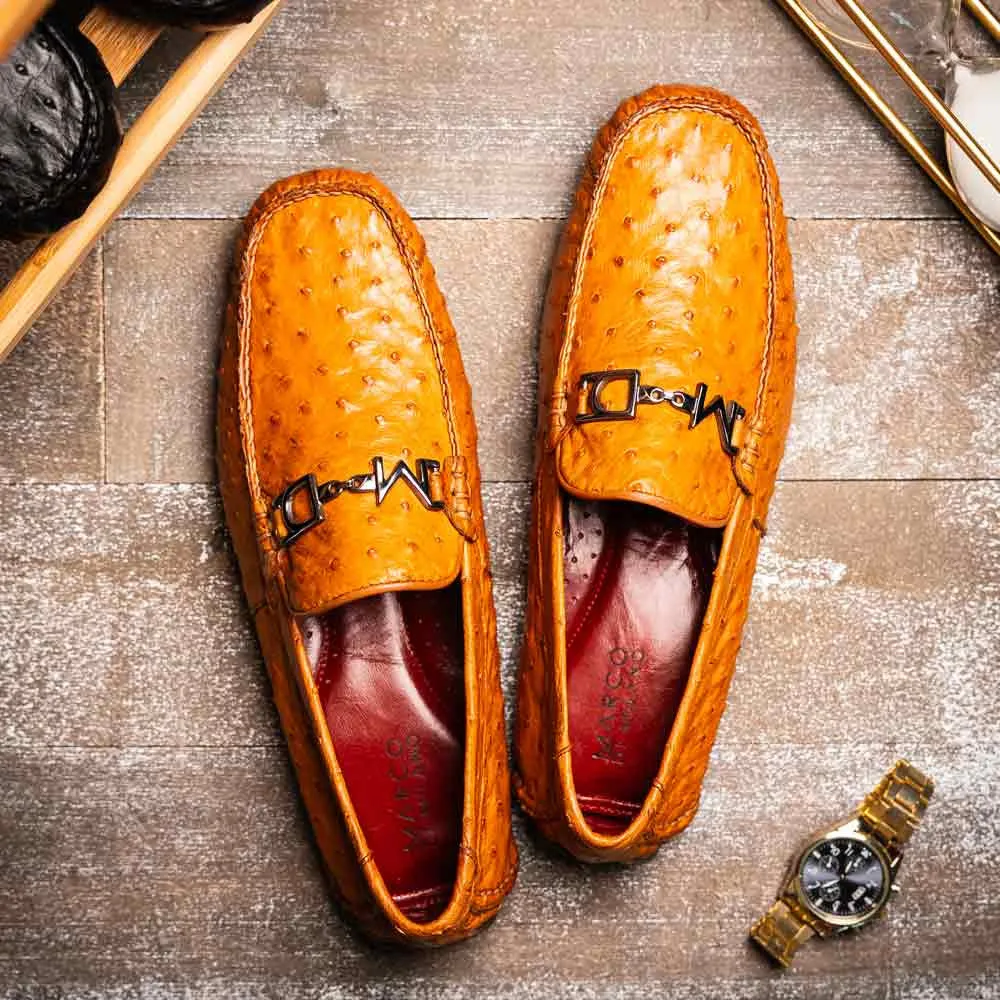 Bolonia Mens Brandy Genuine Ostrich Horse-Bit Driver Loafers | Marco Di Milano Converse Shoes