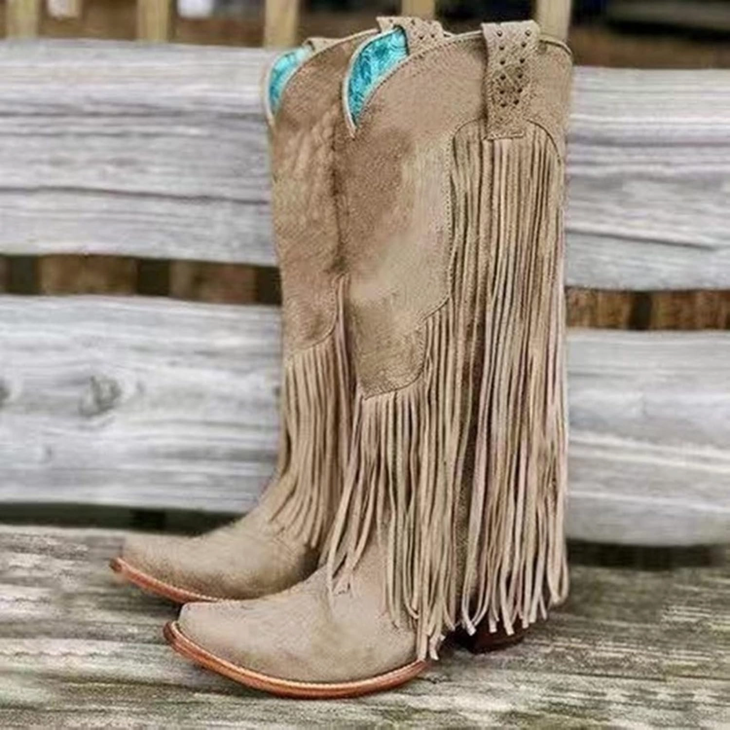 Brown Combat Boots Outfit White Cowgirl Boots Tassel Western Chunky Heel Cowgirl Boots Retro Pull On Suede Knee High Cowboy Boots