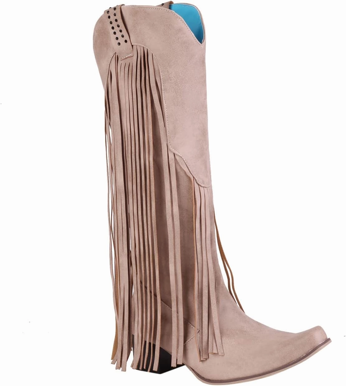 White Cowgirl Boots Tassel Western Chunky Heel Cowgirl Boots Retro Pull On Suede Knee High Cowboy Boots Sexy Combat Boots