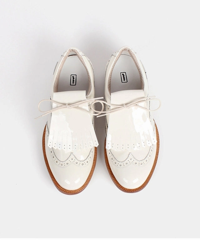 Giclee Unisex Classy Patent Premium Leather Golf Shoes - Ivory