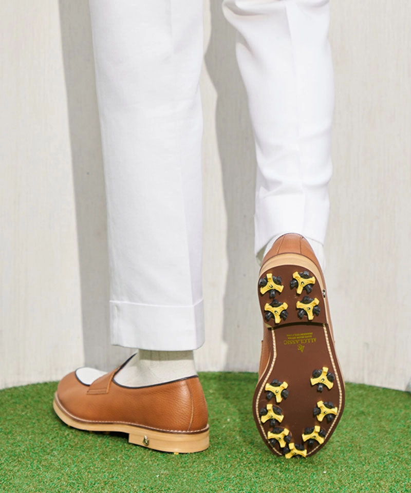 Infinity Tour Golf Shoe ALL CLASSIC Golf Noble Penny Loafer Classic Golf Shoes - Light Brown