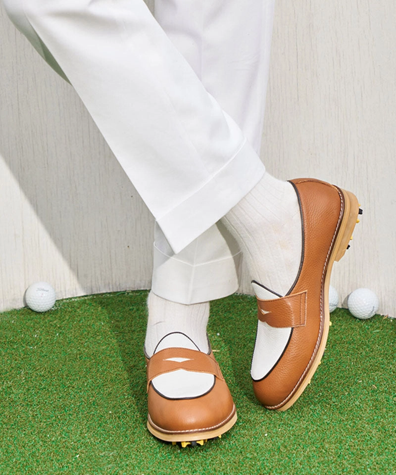 Size Golf ALL CLASSIC Golf Noble Penny Loafer Classic Golf Shoes - Light Brown