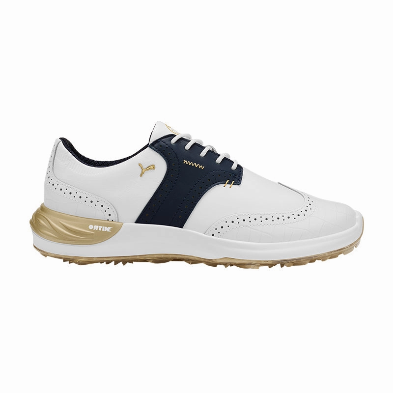 Puma Voltaic Evo Fast Training Shoes PUMA LE PHANTOMCAT NITRO Gator Men's Spikeless Shoes (White/Navy/Gold)