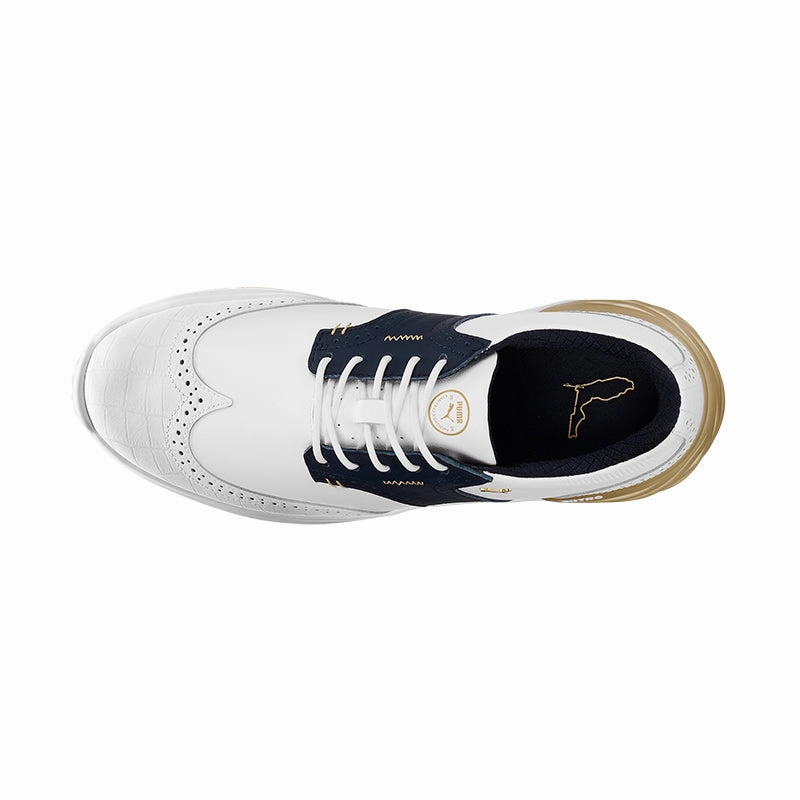 Puma Futsal Shoes PUMA LE PHANTOMCAT NITRO Gator Men's Spikeless Shoes (White/Navy/Gold)