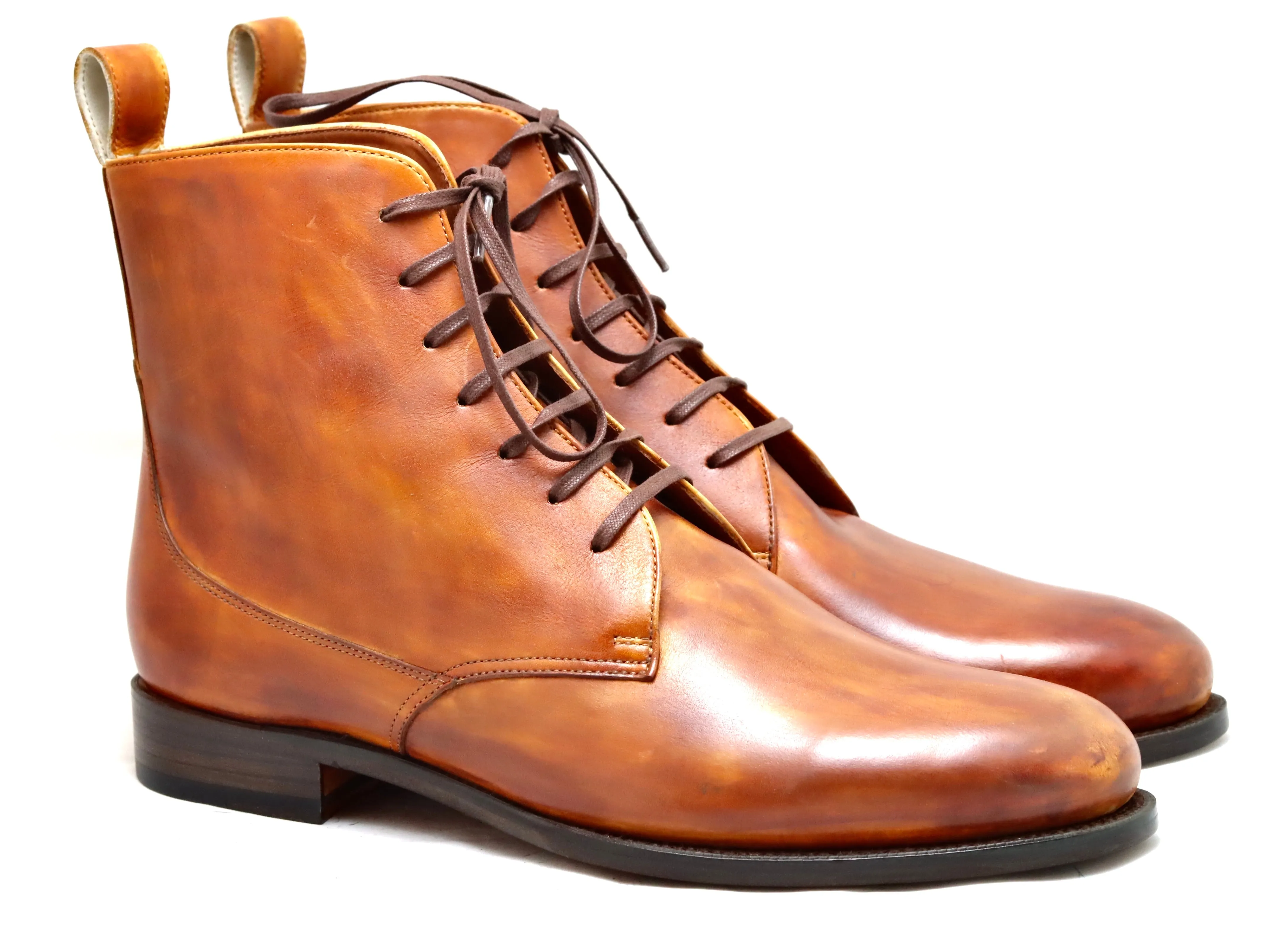 Heel cap derby Boot  |  Cognac calf  | wide fit Felt Sole Wading Boots