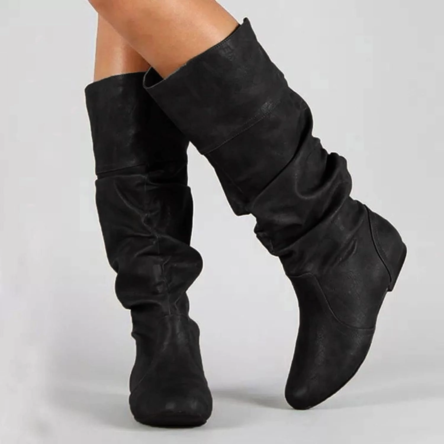 Fendi Knee High Boots Boots for Women Knee High Flat Bottom Slouchy Tall Boots Pull On Almond Toe Thigh High Fashion Fall Winter Dressy Boots