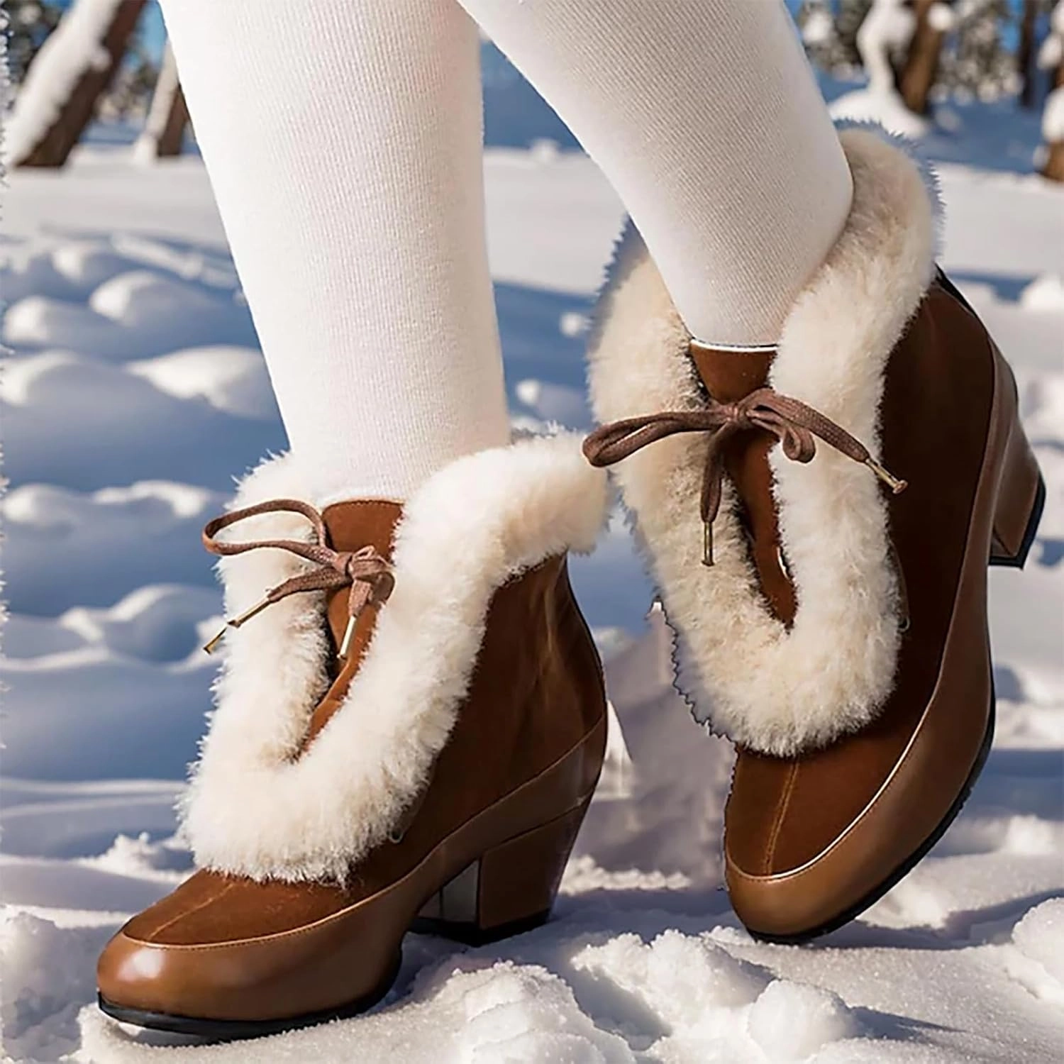 Combat Boots Womens Women's Winter Warm Plus Cotton Thickened Furry Snow Boots Chunky Heels Elegant Short Booties High Gloss Combat Boots